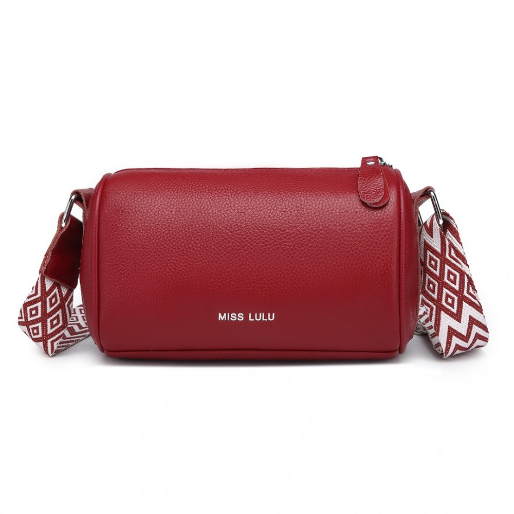 czerwona torebka cylinder crossbody owalna skora naturalna roal